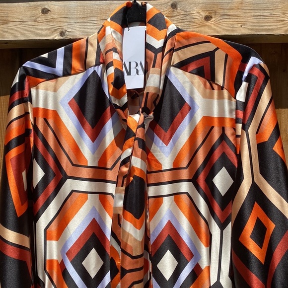 NWT ZARA Women's Geometric Print Jumpsuit Black/ Orange Size Small - Picture 8 of 12